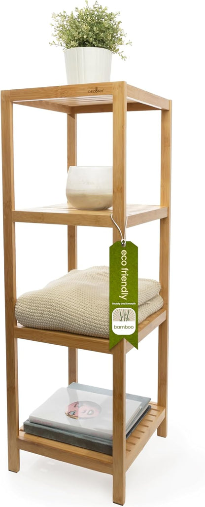 4 DECOMIL - Tier Standing Bamboo Shelf | Freestanding Bathroom Shelf | Multifunctional Storage Rack