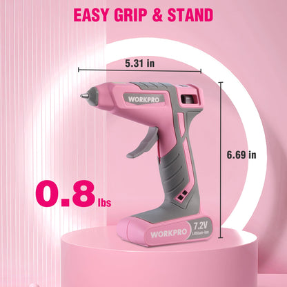 WORKPRO Cordless Hot Glue Gun, 30s Fast Preheating, 7.2V Dual-Temp Glue Gun Kit with 50pcs Glue Gun Sticks, Storage Bag, USB-C Charging Cord, 2600mAh Battery for DIY and Crafting