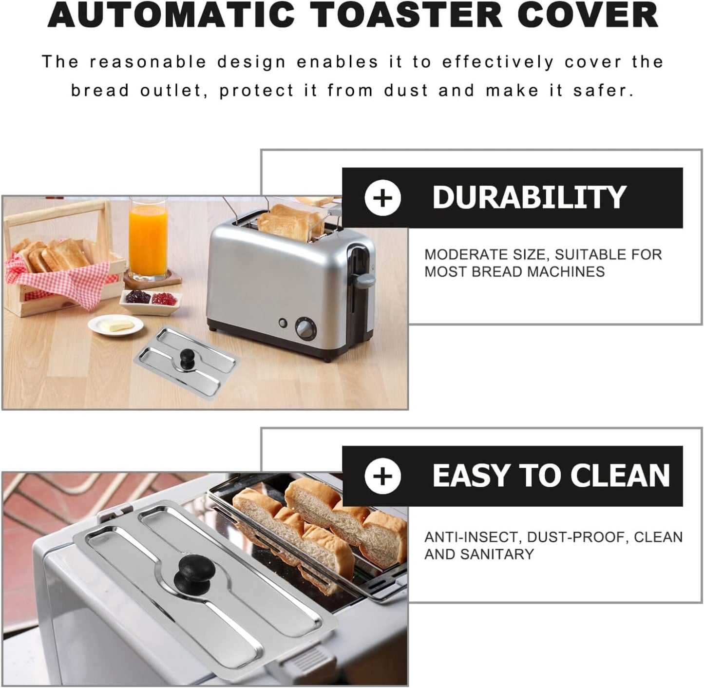 LIFKOME Metal Toaster Dust Covers, Stainless Steel Electric Bread Maker Upper Covers for Toaster Appliance Accessories