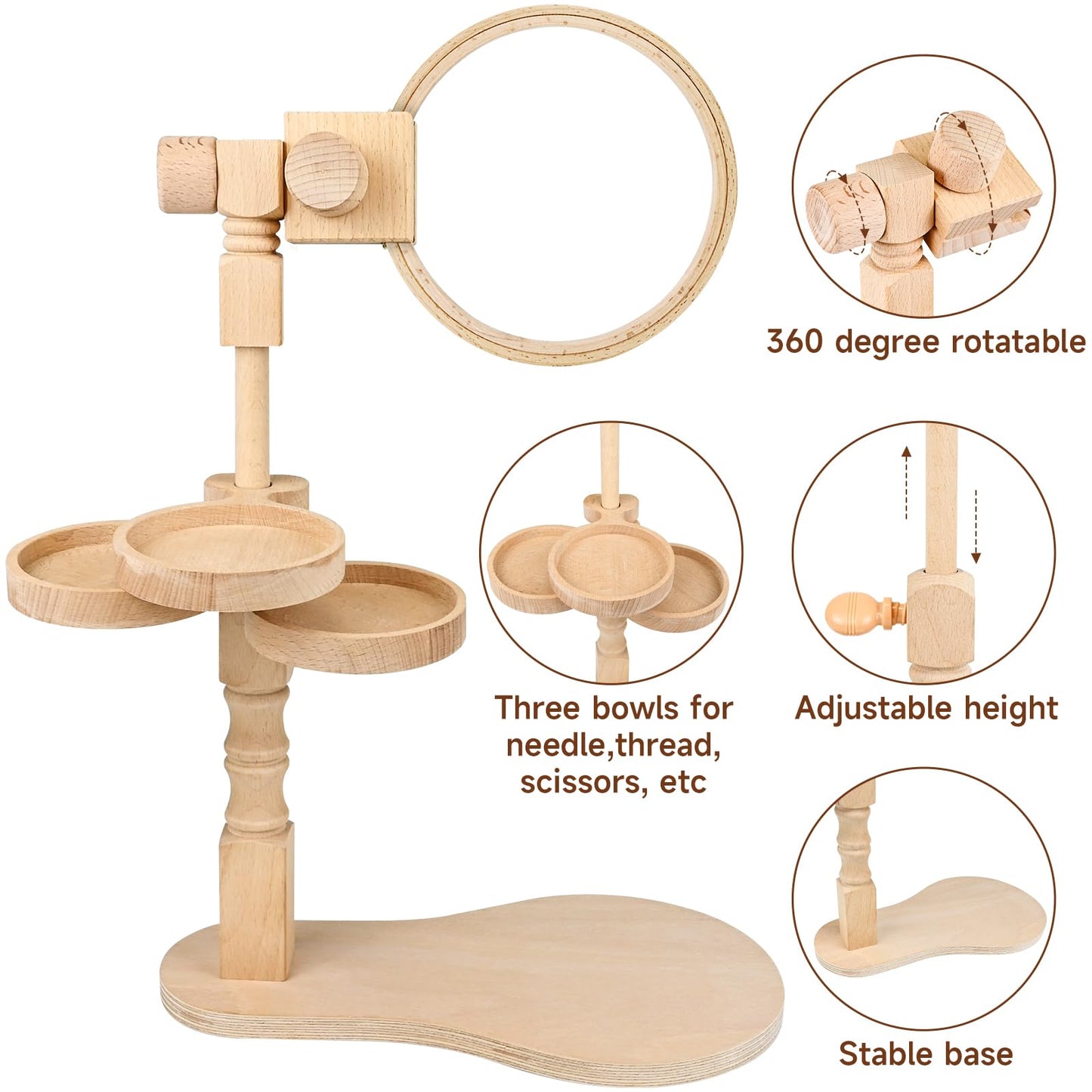 embhand Embroidery Hoop Stand Adjustable - Rotated Embroidery Frame Stand with 6'' 8'' Embroidery Hoops and 3pcs Bowls for Needlework Supplies, Embroidery Hoop Holder, Embroidery Stands for Hand Work