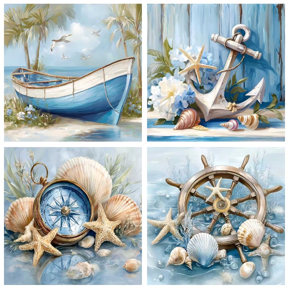 gganmtere 4 Packs Beach Scenery Diamond Art Painting Kits for Adults,Summer Diamond Painting Kit Beginners,5D Full Drill Diamond Dot,Gem Art Adult Home Wall Decor 12x12inch
