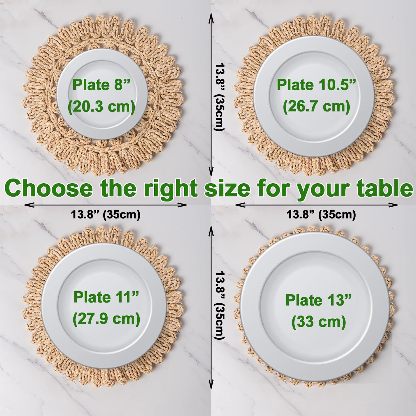 Laquedecraft 13.8" Set of 6 Round Corn Husk Placemats | Boho Woven Rattan Table Mats | Farmhouse Wicker Spring Plate Chargers Like Water Hyacinth, Seagrass for Wedding, Party, Christmas, Events