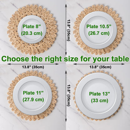 Laquedecraft 13.8" Set of 6 Round Corn Husk Placemats | Boho Woven Rattan Table Mats | Farmhouse Wicker Spring Plate Chargers Like Water Hyacinth, Seagrass for Wedding, Party, Christmas, Events