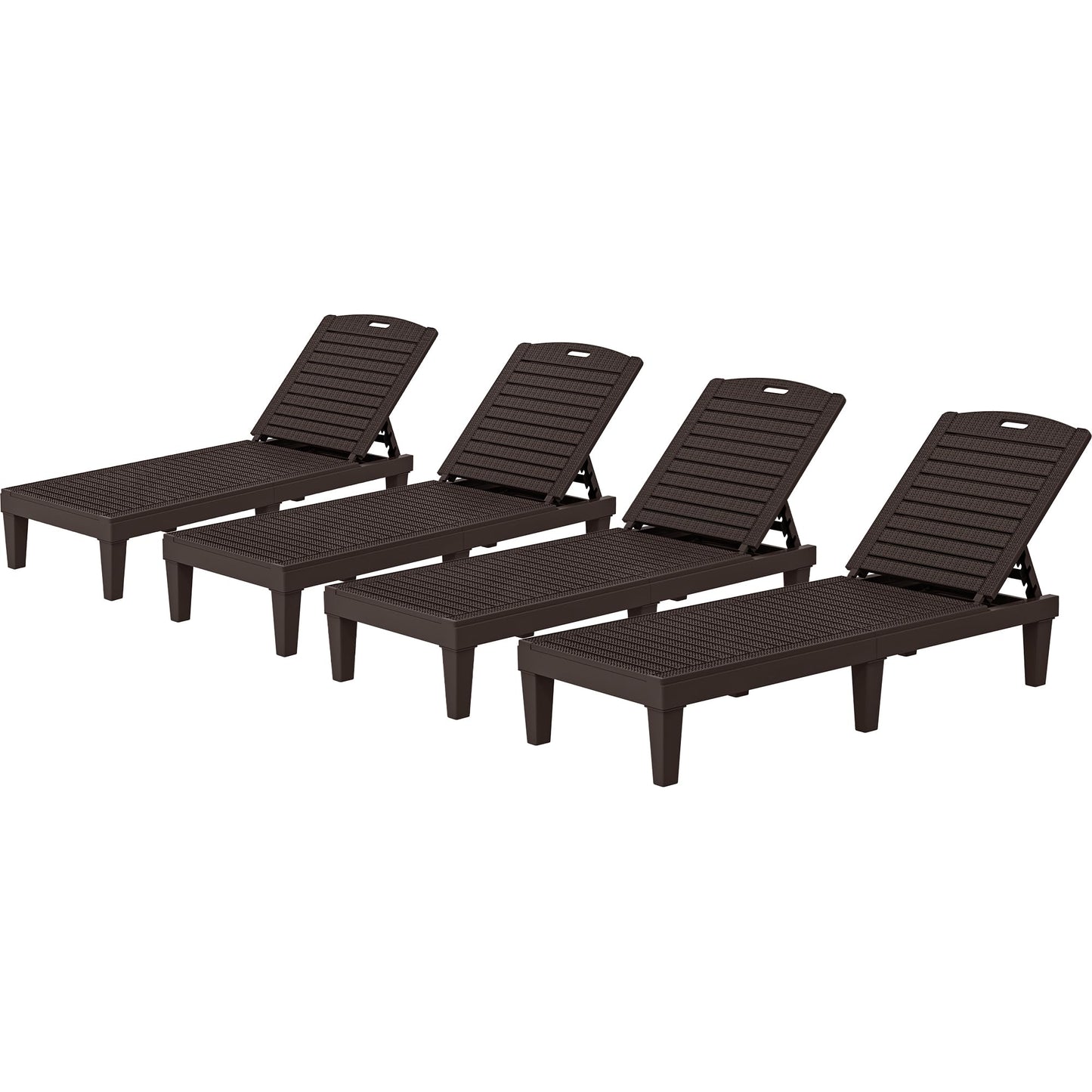 YITAHOME Outdoor Chaise Lounge Chair, Plastic Pool Chaise Lounge with 5-Position Backrest, Easy Assembly & Waterproof for Patio & Poolside, Set of 4, Brown