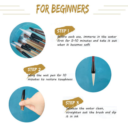 TIUSUTA 10-Piece Chinese Calligraphy Brush Set - Premium Writing Brushes for Beginners & Artists - with Roll-up Bamboo Brush Holder,Chinese Painting Brushes Set Flower Bird Line-Drawing Brushes