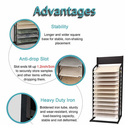 Wooden Display Rack for Samples, 12 Hanging Brackets, Multi-Layer Shelf for Glass/Marble Slabs & Floor Tiles, 26x17.7inch (66x45cm), Perfect for Showrooms & Retail