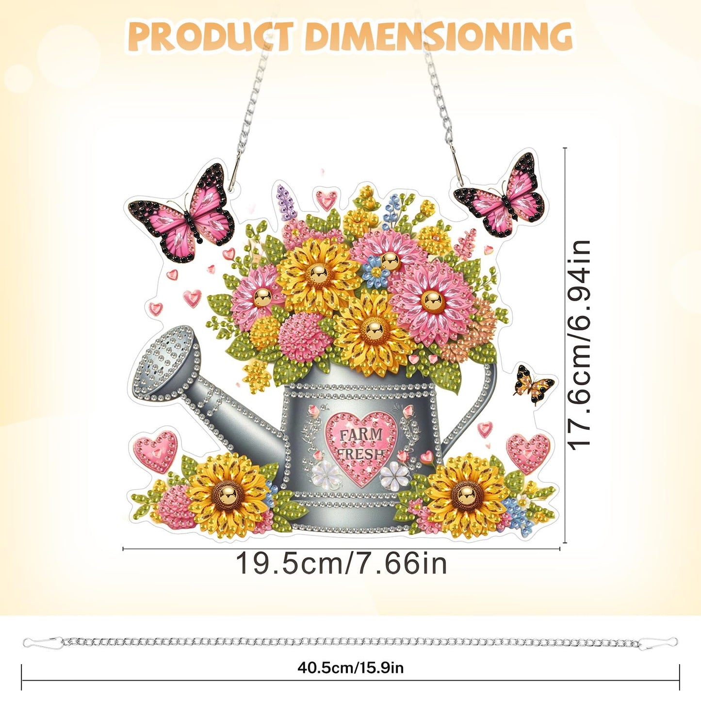 Bowetile Spring Diamond Art Hanging Kits for Adults, Diamond Art Suncatchers Flowers, 5D Special Shape Diamond Painting Farm Fresh Watering Can Pendant Window Ornament Gifts for Home Decor