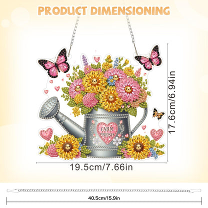 Bowetile Spring Diamond Art Hanging Kits for Adults, Diamond Art Suncatchers Flowers, 5D Special Shape Diamond Painting Farm Fresh Watering Can Pendant Window Ornament Gifts for Home Decor