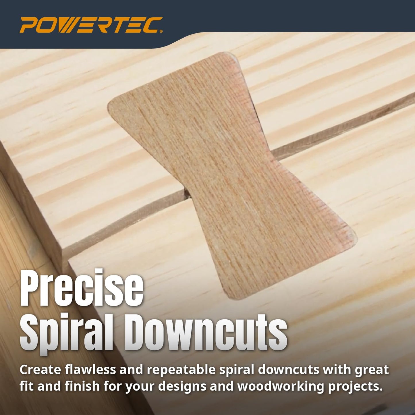 POWERTEC Solid Brass Inlay Kit with 1/8" Downcut Spiral Router Bit 1/4" Shank, Router Bushing Guide, Collar, and Centering Pin - Compatible w/ 1/4" Templates for Woodworking