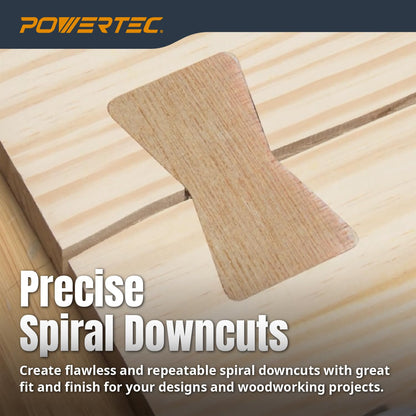 POWERTEC Solid Brass Inlay Kit with 1/8" Downcut Spiral Router Bit 1/4" Shank, Router Bushing Guide, Collar, and Centering Pin - Compatible w/ 1/4" Templates for Woodworking