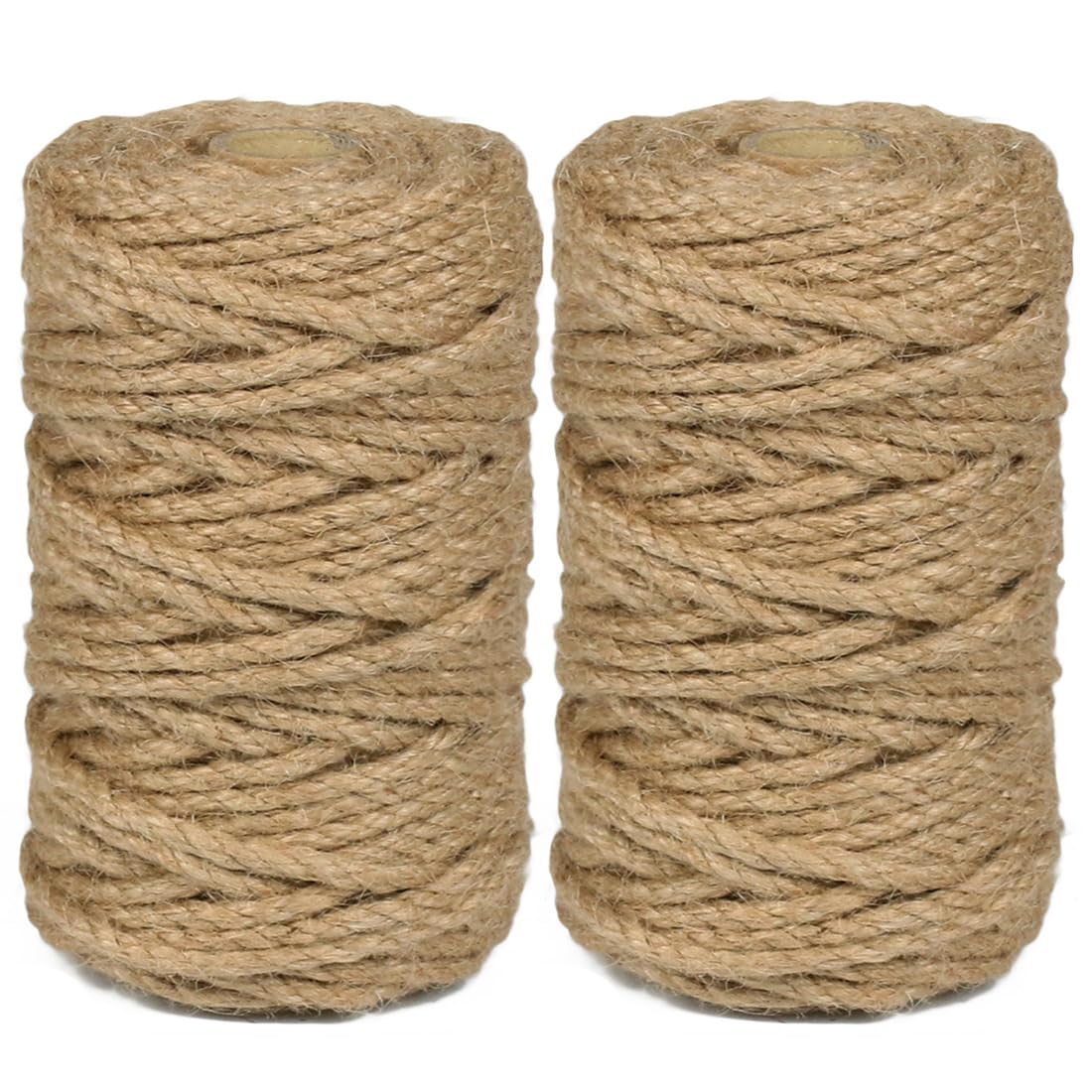 PerkDecor 2Pack 5mm Natural Jute Twine Rope 210 Feet Twisted Heavy Duty Thick Twine for Cat Scratching Post Tree Craft Projects Garden Home Decoration Packing Bundling (Brown-105Feet/Roll)