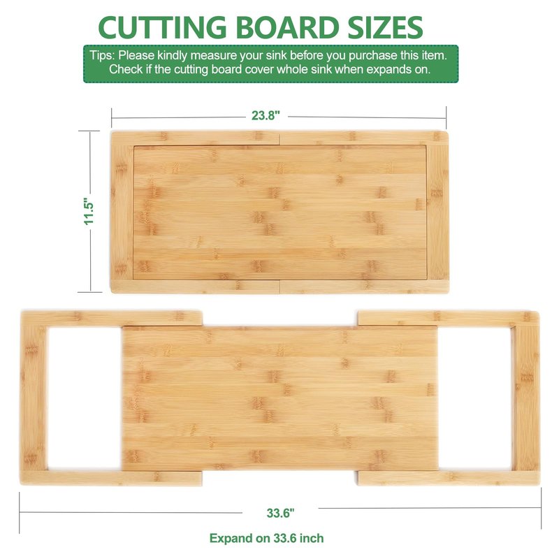 [2024 UPGRADE] Hifybaty Over The Sink Cutting Board - Expandable Cutting Board Over Sink, Bamboo Cutting Boards with Juice Groove, Kitchen Sink Cutting Board
