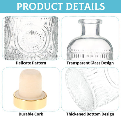 MegoSage 12 Pack Small Glass Bottles with Cork, 6.7oz/200ml Small Apothecary Jars, Clear Square-Round Mini Bottles for Beverages, Crafts, Wedding Favors & DIY Home Decor