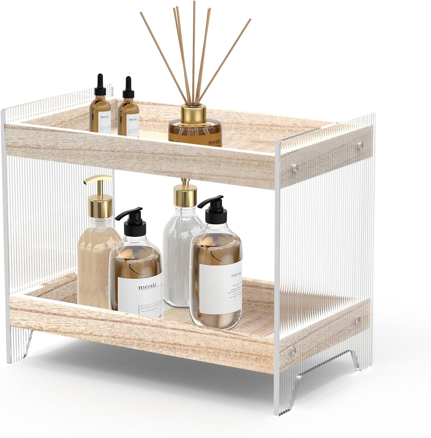Bathroom Countertop Organizer, 2-Tier Wood Shelf for Cosmetic Storage, Acrylic Standing Rack for Home