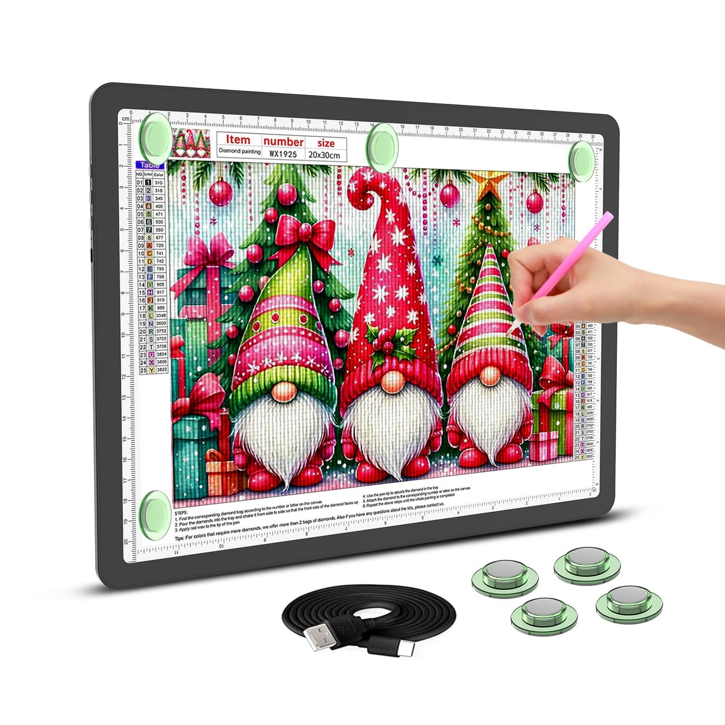 Rechargeable A4 Light Board for Diamond Painting, 9000 Lux Tracing Light Box with Side Physical Buttons, 3 Colors and 6 Levels of Brightness, LED Light Pad for Diamond Art, Drawing, Weeding Vinyl