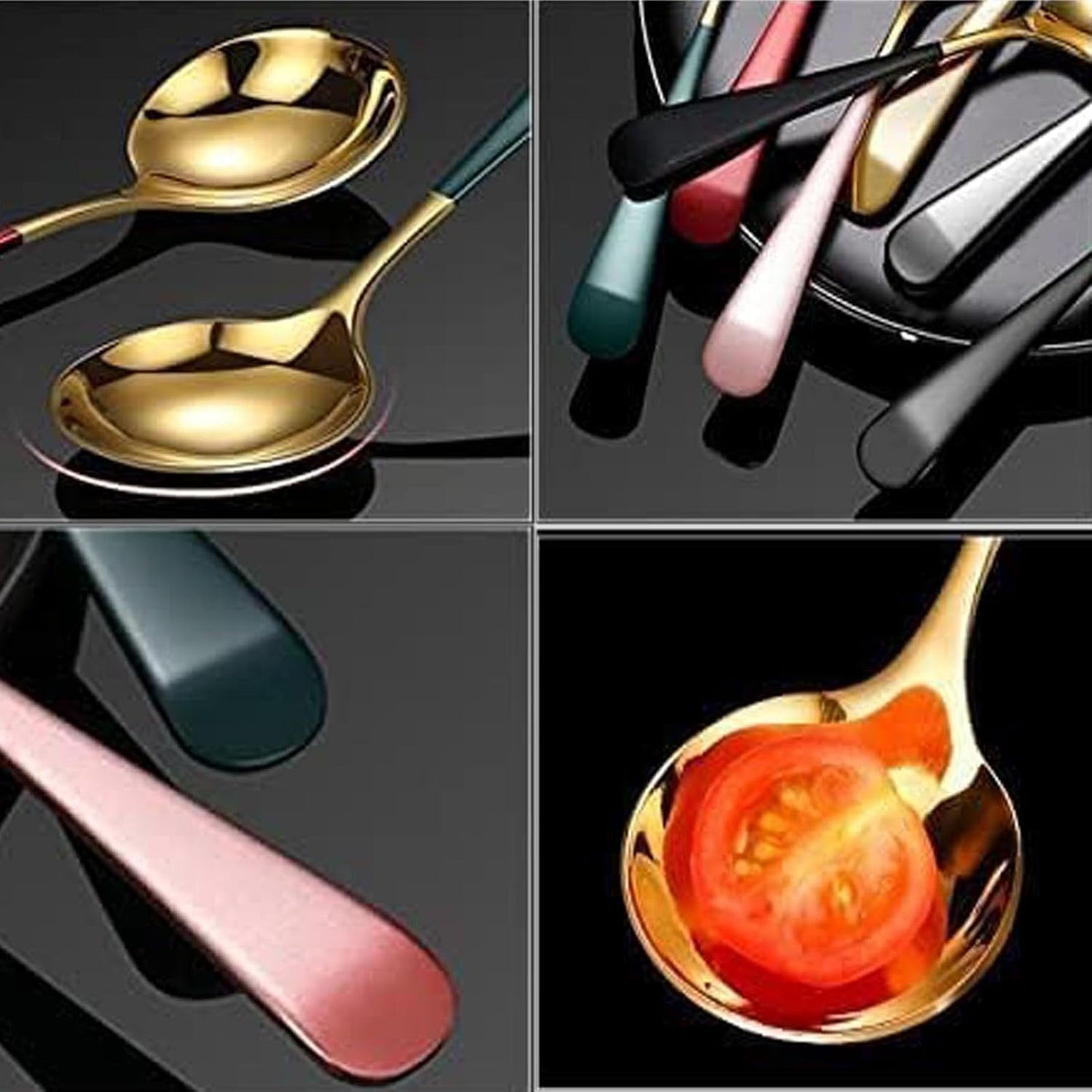 Stainless Steel Soup Spoons Set of 6 - Modern Round Head Spoons for Soup, Grain, Dessert, Milk Tea