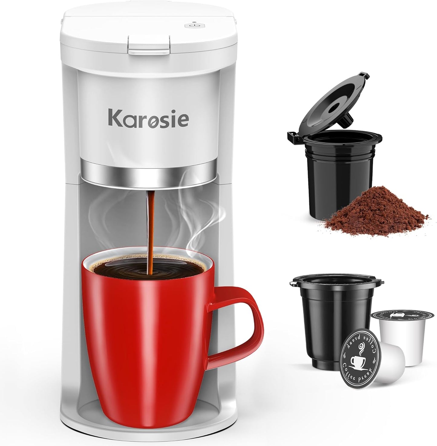 6-12 Oz Reminder,White,9.45 Inches Small Single Serve Coffee Maker, Fast Brew for K-Cup & Ground Coffee, Brew Sizes