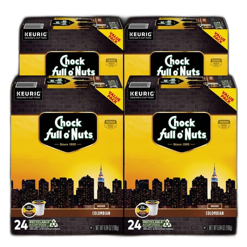 Chock Full o' Nuts Colombian Keurig K-Cup Pods for Keurig Brewers – Premium Arabica, Medium Roast – Single Serve – 4 Packs of 24 K-Cup Pods
