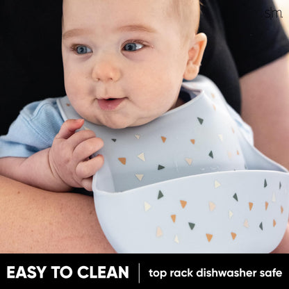 Simple Modern Silicone Bib for Babies, Toddlers | Lightweight and Durable Baby Bibs for Eating with Food Catcher Pocket | Soft Silicone with Adjustable Fit | Bennett Collection | Trains