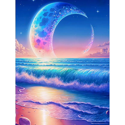 Huacan Diamond Art Kits for Adults AB Diamond Painting Kit 5D Moon Beach Picture DIY Round Drill Gem Art Kit for Beginner Crystal Aurora Diamond Handicraft Gift Home Decor 11.81 * 15.74 inch