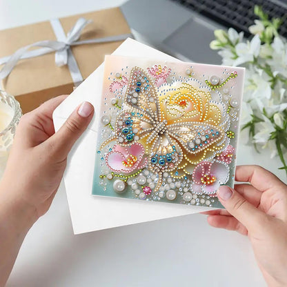 Xylzzuit 6Pcs Diamond Art Painting Greeting Card with Envelopes Holiday Folding Thank You Cards Gem by Numbers Craft Blessing Gift for Family Friend Birthday (Butterfly03)