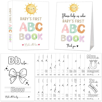 Baby's First ABC Book Baby Shower Activity, Boho Sun Baby Shower Guest Book Alternative with Alphabet Coloring Pages, Educational Keepsake & Activities, Sunshine Baby Shower Games Craft Kit