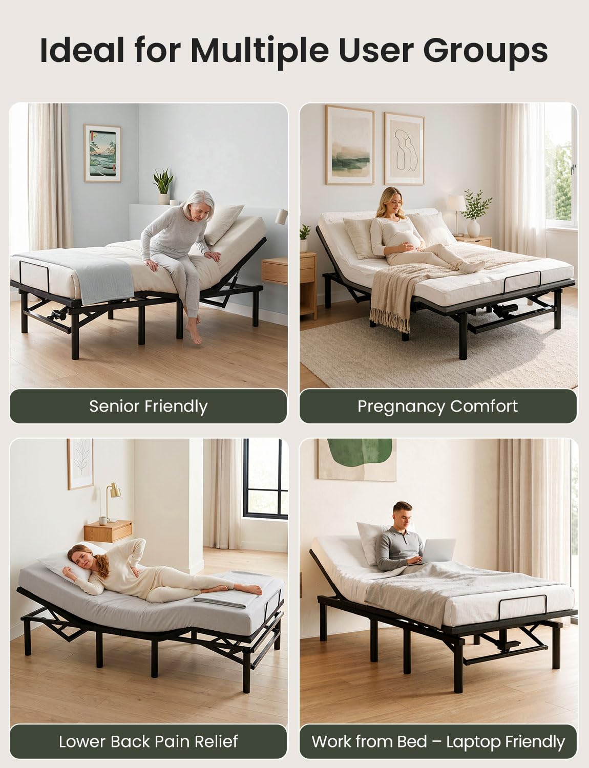 Mixcous Full Size Adjustable Bed Frame with USB Ports, Electric Bed Base with Wireless Remote, 3-Fold Foldable Design, Quiet Motor, Heavy Duty Metal Frame, Easy Assembly Adjustable Base