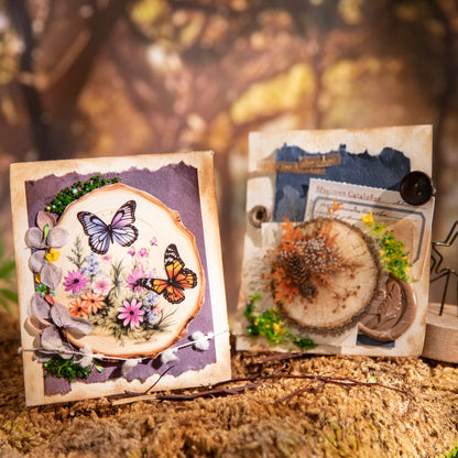 MiyouLuna 60 PCS Nature PET Stickers, Faux Wood Slice Botanical Stickers with Mushrooms, Flowers, and Butterflies for Scrapbooking, Journaling, and DIY Crafts