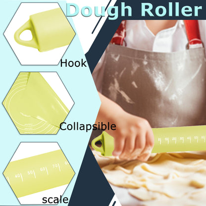 Rolling Pin Silicone Baking Pastry Mat Set,Pizza Dough Roller Baking Mat for Rolling Dough Non Slip Extra Large with Measure,Kitchen Counter Mat for Pie,Crust,Cookies,Bread,Pastries,Pasta, 15.7" x 24"