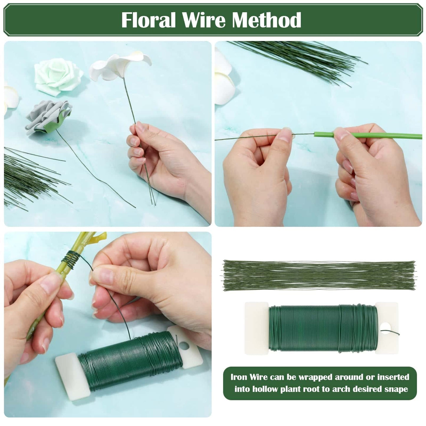 PAXCOO Floral Arrangement Kit with Green Tape and Wire, Boutonniere Flower pin, Wire Cutter for Wreath Making Supplies