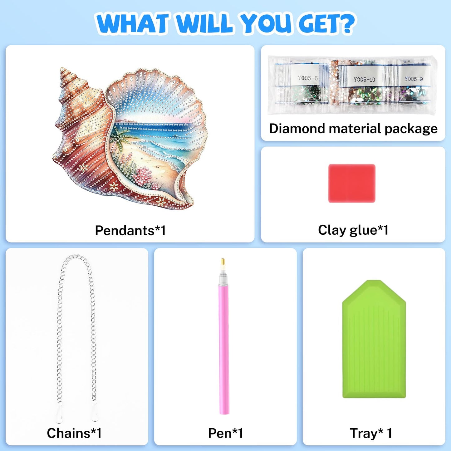 Bowetile Summer Diamond Art Hanging Kits for Adults, Diamond Art Suncatchers Conch Shell, 5D Special Shape Diamond Painting Beach Pendant Window Ornament Gifts for Home Wall Door Garden Decor