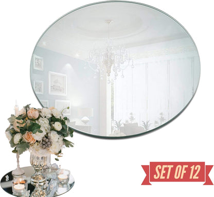 PARNOO 12 Inch Round Mirror Plate, Set of 12, 1.5mm Thick Glass Tiles with Smooth Edges for Candle Wedding Centerpieces