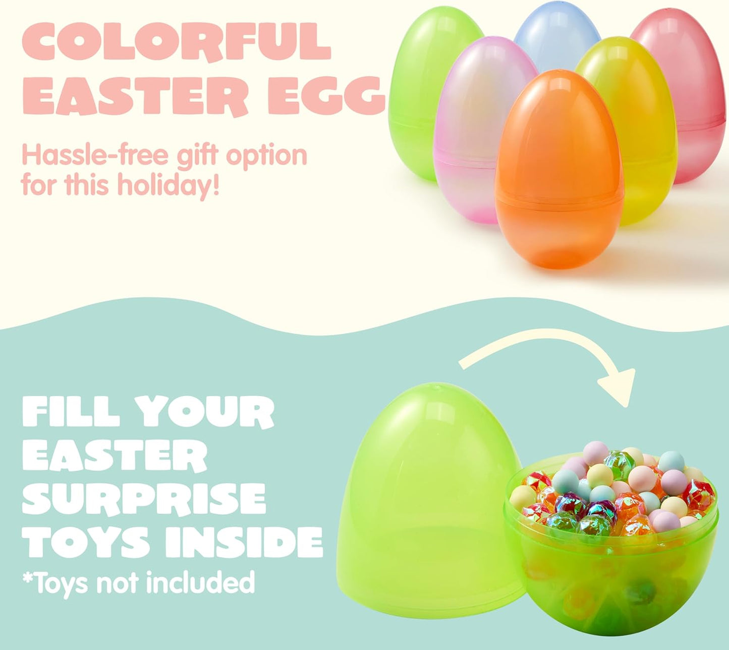 6 7" 6 JOYIN Pcs Jumbo Plastic Easter Eggs, Clear Colors Empty Eggs for Filling Treats Easter Party Favor Hunt Basket