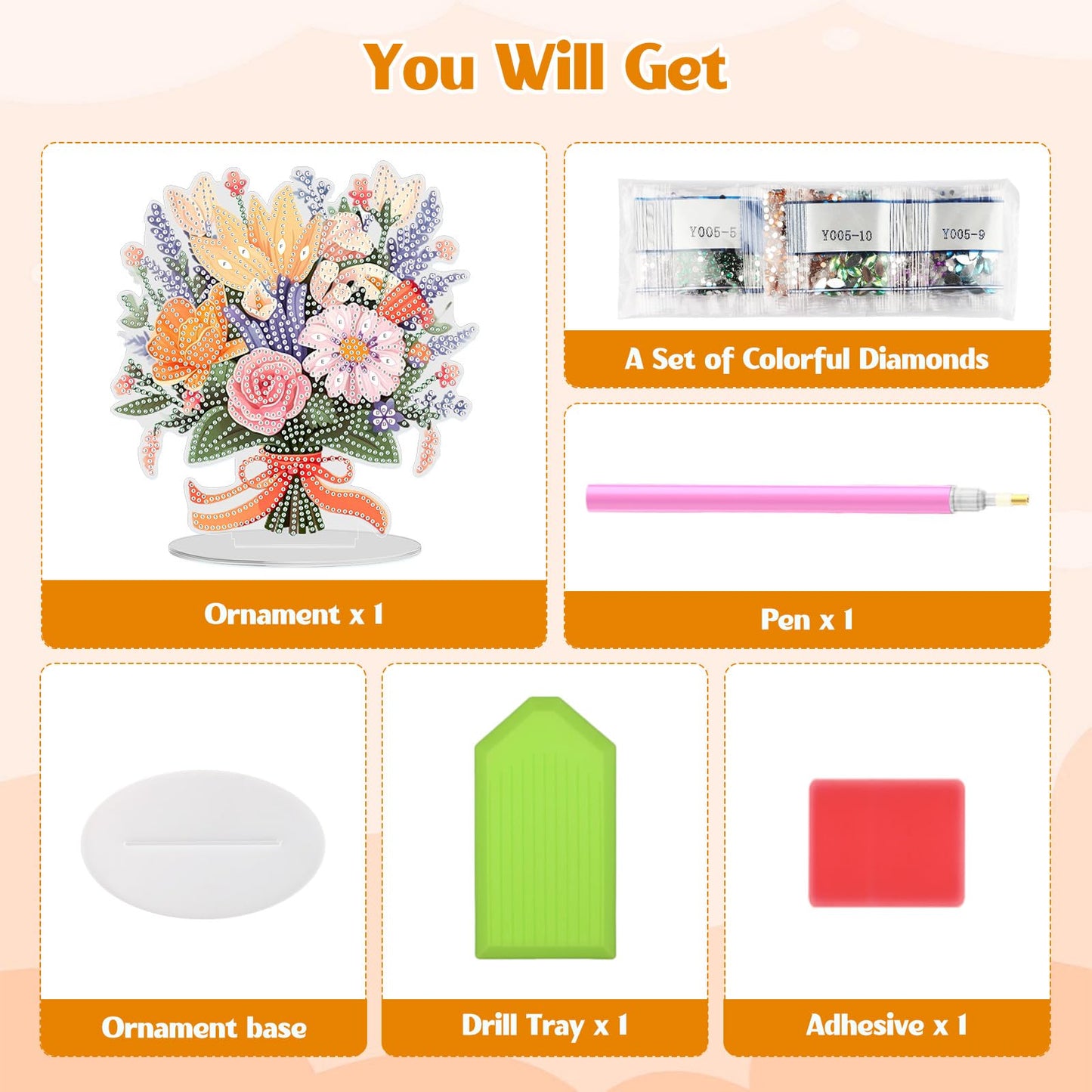GHHKUD Tabletop Diamond Art Bouquet Kits for Adults Kids, DIY Double Sided Flowers Desktop Ornaments Special Shaped Rhinestone Stand Up Desk Placements, 5D Gem Gifts Home Decoration