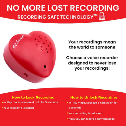 EZSound Teddy Bear Voice Recorder | 30 sec Stuffed Animal Voice Recorder for Kids | Recordable Stuffed Animal Insert | Push Button Build a Bear Heart | Sound Chip for Personal Messages, Gifts (Red)