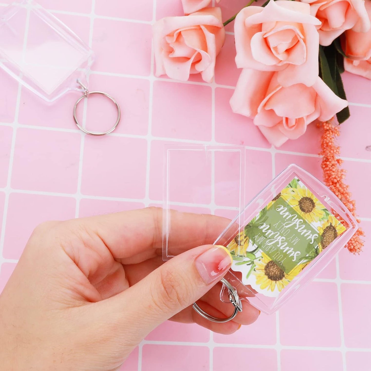 10PCS Double-Sided Acrylic Keychains: Blank Photo Keyrings, Split Ring, Clear DIY Craft Picture Holder for Family &
