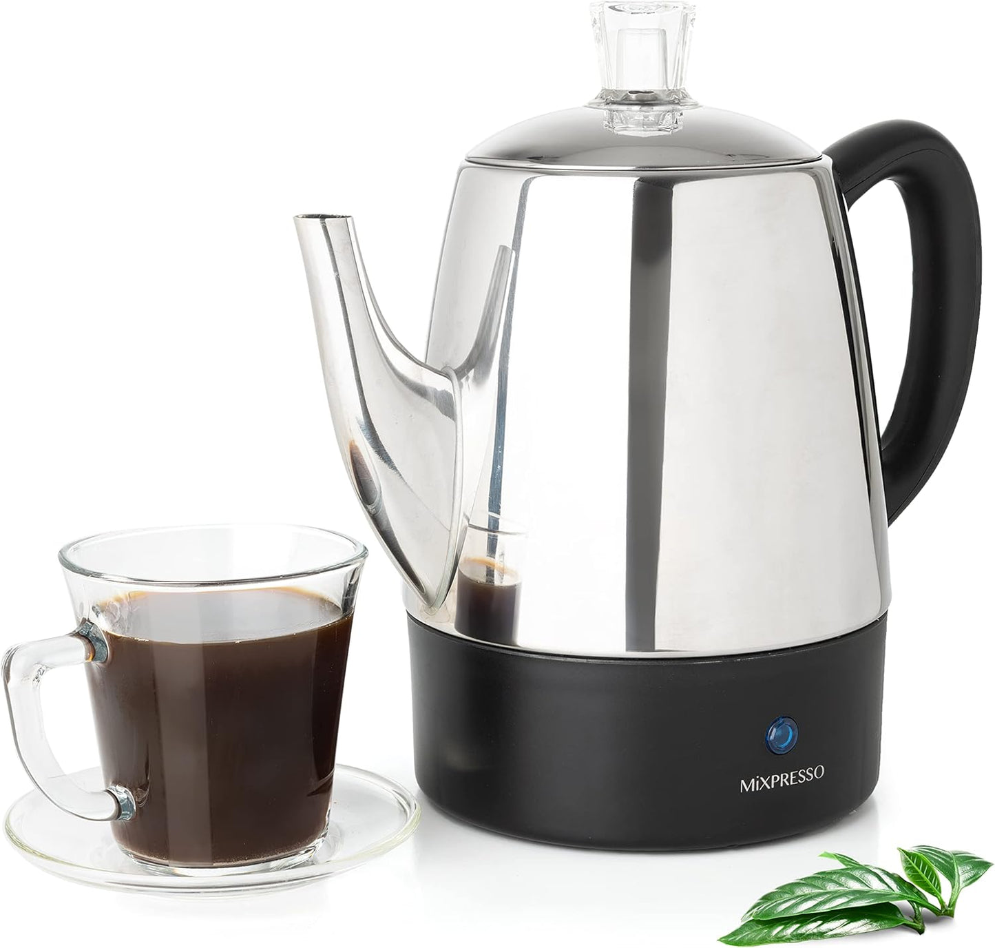 4 Mixpresso Small Electric Percolator Coffee Pot Cup Stainless Steel - Coffee Percolator Electric with Keep Warm