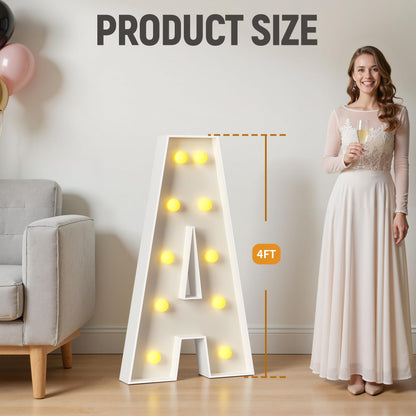 Mixifox Marquee Letters 4 Feet Tall, 4FT Large Light up Letters A, Big Sign A with Warm White Light for Birthday Wedding Proposal Engagement Graduation Party Backdrop Decorations