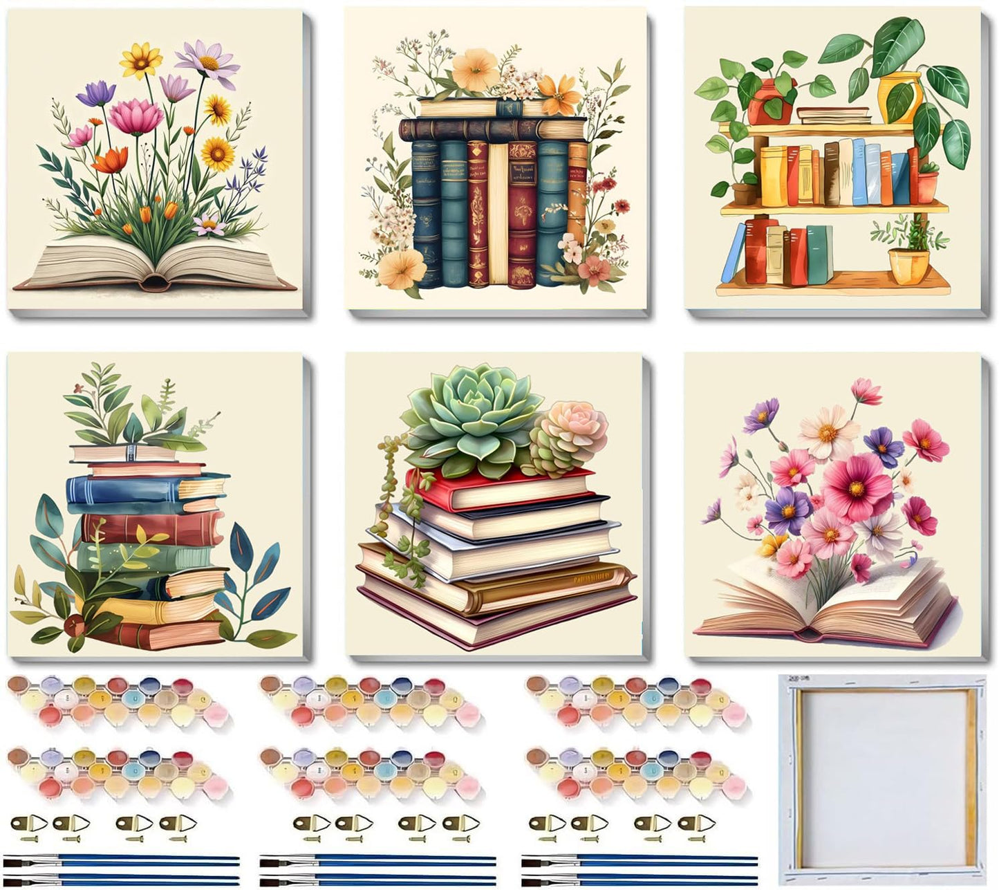 SYDYLH 6 Pack Framed Paint by Numbers for Adult, Books Easy Paint by Numbers with Frame, DIY Flowers Acrylic Adult Painting by Number Kits on Canvas for Gift Decor 8 x 8 Inch