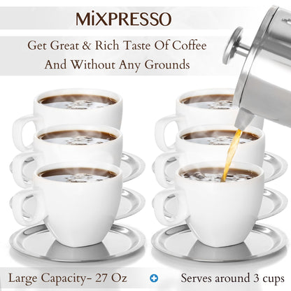 Mixpresso Stainless Steel French Press Coffee Maker 26 Oz 770 ml, Double Wall Insulated French Press Stainless Steel, Easy Clean Tea Brewer, Easy Press Durable Metal Coffee Press
