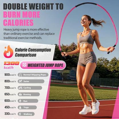 KUZARO Jump Rope, Weighted Jump Rope for Women, 1.5LB Adult Skipping Rope for Fitness, Home Gym Workout Equipment, Heavy Exercise Jumpropes for Weight Loss, Shape body, Strength Training, Total Body Workout