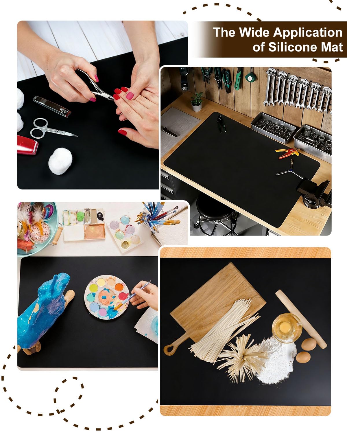 Silicone Crafting Mat for Artists, 32"x24"x1.2mm Large Nonstick Art Sheet for Resin Craft, Jewelry Casting, Acrylic Painting, Clay Work, Heat Resistant Desk Protector and Placemat | Black