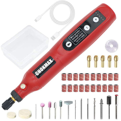 CHOKMAX Cordless Rotary Tool Kit, 3.7V Mini Grinder with 5 Variable Speed, Front LED Work Light, 42pcs Accessories Electric Multi-Tool for Polishing, Cleaning and Engraving