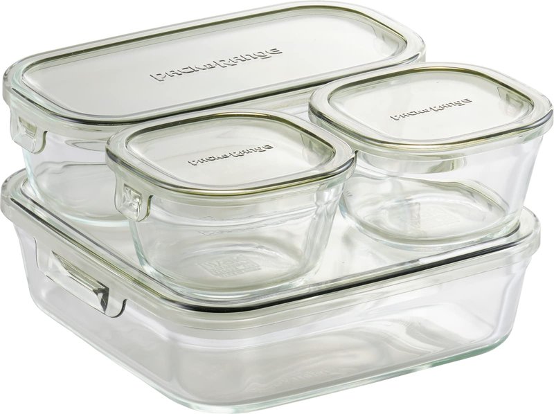 iwaki PC-PRN4G42 Heat Resistant Glass Storage Container, Olive Green, System Set, Mini Pack & Range