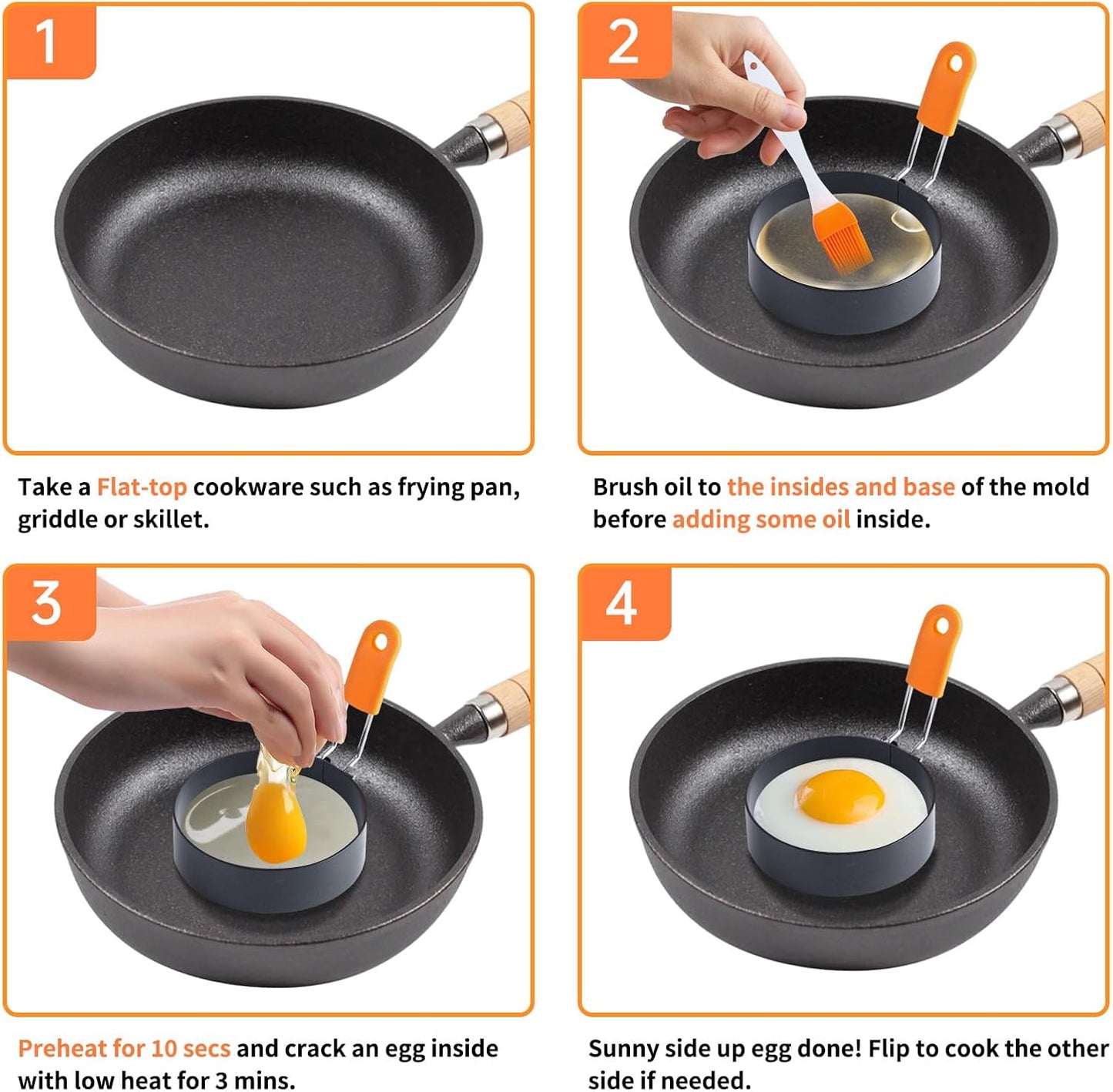 rosyquarz 3.5 INCH 2 Packs Highly Rated Large Egg Rings for Frying Eggs - Egg Ring Mold for Cooking Frying with Oil