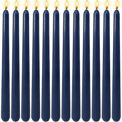 12 Pack 10 inch Navy-Blue Taper Candle Set for Holiday Dinner Party, Unscented Long Candlesticks, Dripless and Smokeless, 7-8 Hours Burn
