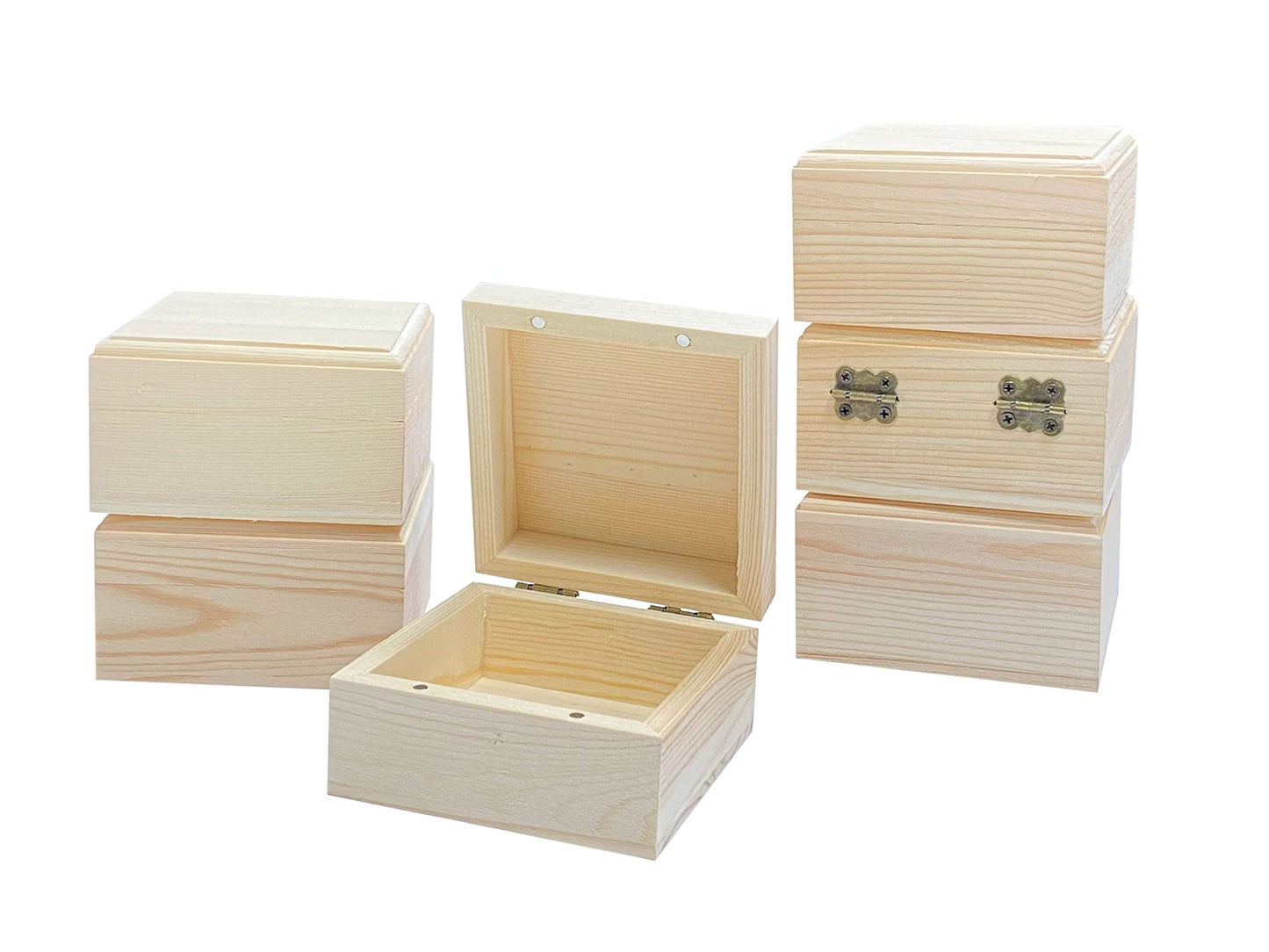 Cregugua 6 Pack Unfinished Wood Box Crafts Wooden Square Box with Magnetic Hinged Lid (3.5 x 3.5 x 1.9 In)