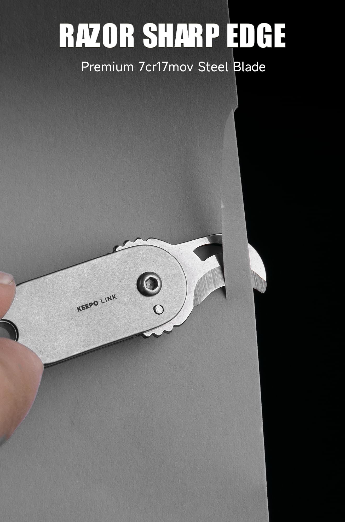 KEEPO LINK Mini Titanium Pocket Knife for Everyday Use – Razor-Sharp Versatile Blade, Small Folding Knife as an EDC Tool for Men (Gunmetal Grey)
