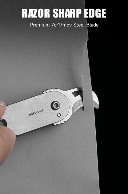 KEEPO LINK Mini Titanium Pocket Knife for Everyday Use – Razor-Sharp Versatile Blade, Small Folding Knife as an EDC Tool for Men (Gunmetal Grey)