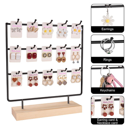 shidaishiye Earring Display Stand for Selling, Wood Earring Rack Tower Display Holder Stand (3 Tier,15 Hooks, Black)